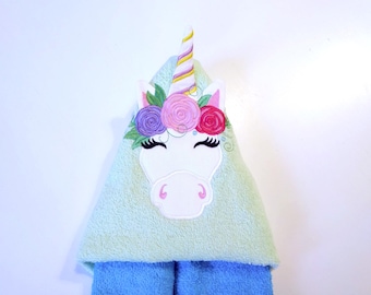 HOODED TOWELS Unicorn, hooded towel topper embroidery design Unicorn head ears horn ITH in the hoop dimensional machine embroidery applique