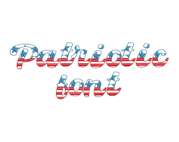 Patriotic cursive Font Stars and Stripes alphabet letters light stitch machine embroidery designs monogram letters 4th July Independence Day