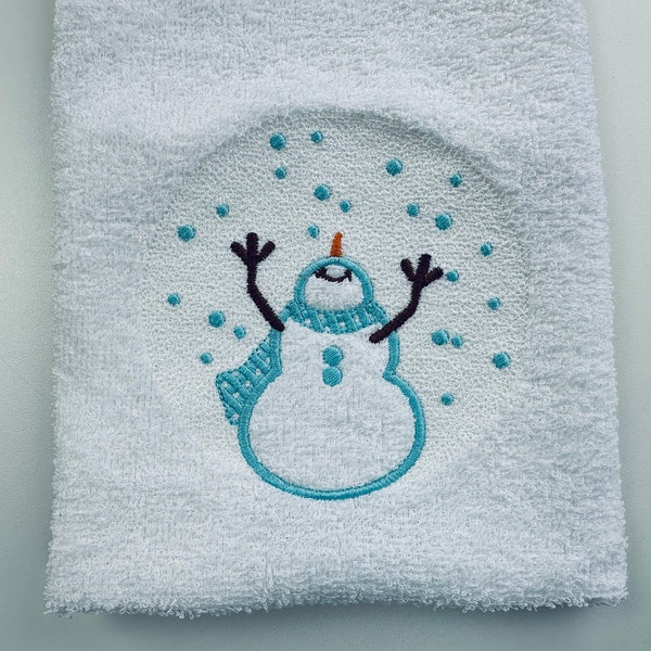 Embossed Terry Towel Snowman circle design machine embroidery designs for hoop 4x4 and 5x7 Merry Christmas gift idea winter holidays