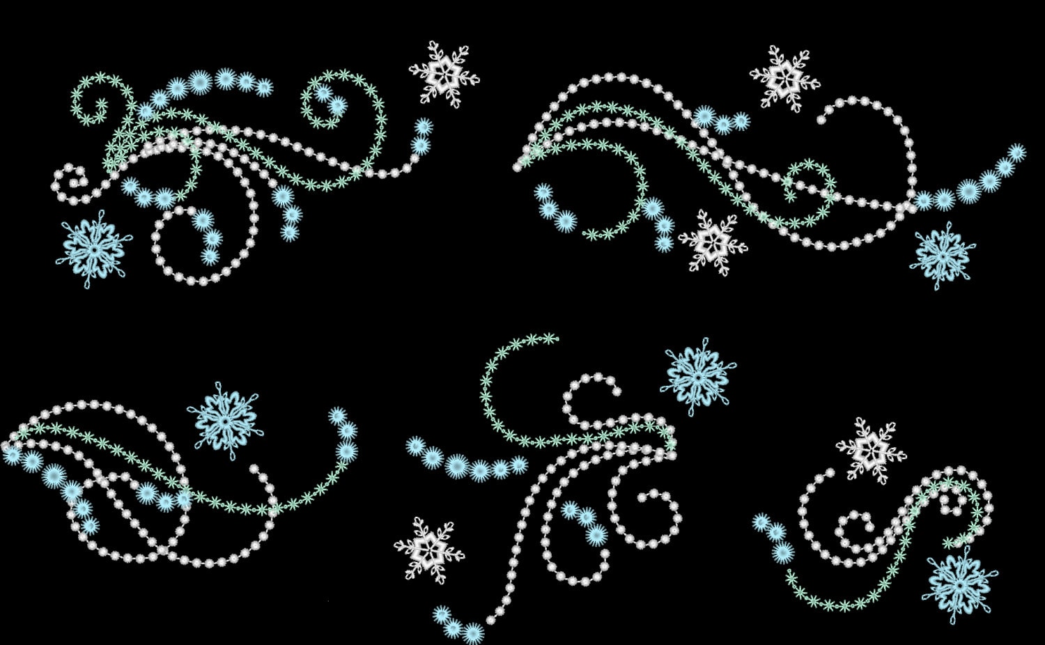 Swirl mini snowflakes SET of 4, winter snowflake 4 types, swirl and curl  frozen Christmas snow machine embroidery designs assorted sizes