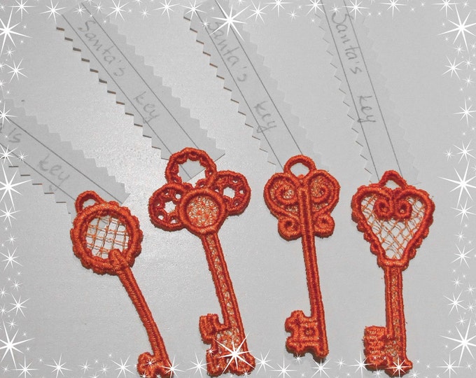 SANTA'S MAGIC KEY, Free standing lace jewelry pendant machine embroidery designs hoop 4x4 Christmas lace kids necklace pendant project