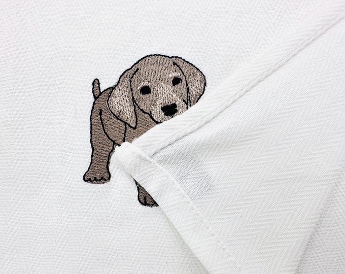 Cute playing Weimaraner Puppy Dog Mama kitchen dish towel pet animal kids machine embroidery designs ITH project simply in the hoop
