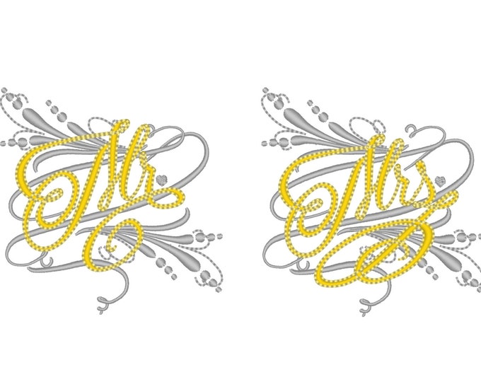 Mr and Mrs - Curls - great for wedding gifts - machine embroidery designs - 4x4, 5x7