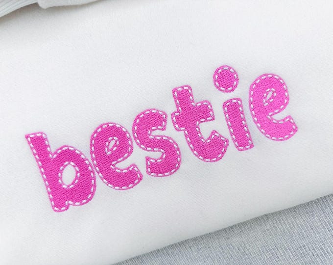 Fill stitch Melany FONT with hand-stitch look top machine embroidery designs kids fancy Alphabet Monogram sizes 1.7 to 3.3 inch, BX