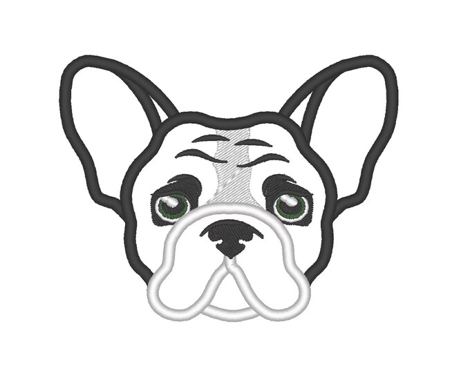 French Bulldog face adorable pet dog puppy head Applique machine embroidery designs sizes for hoop 4x4 and 5x7 girls boys animal
