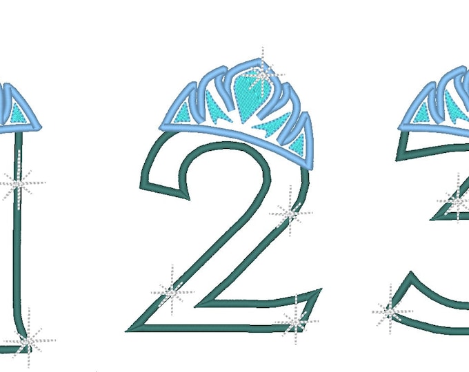 Frozen Ice Numbers for Princess Birthday, machine embroidery applique designs 5x7 INSTANT DOWNLOAD 5, 6 and 7 inches