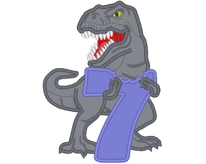 T-rex dinosaur Birthday number seven 7 Birthday outfit machine embroidery designs, assorted sizes for hoop 5x7, 6x10 INSTANT DOWNLOAD