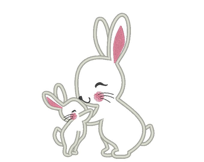 Mommy and Baby bunnies, Little bunny and Big bunny, mom and me, big and little sister brother applique machine embroidery designs hoop 5x7