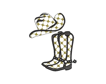 Classy Cowgirl Cowboy Hat and Boots SET of 2 single designs machine embroidery designs small sizes 2 to 4 inch for 4x4 patterned designs