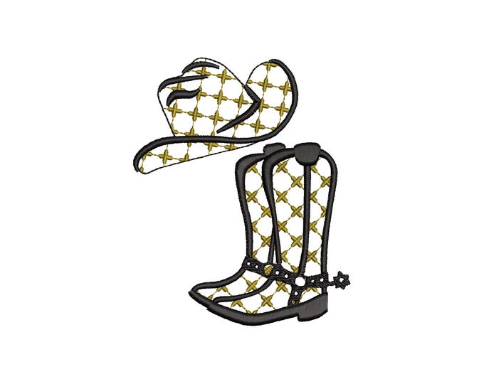 Classy Cowgirl Cowboy Hat and Boots SET of 2 single designs machine embroidery designs small sizes 2 to 4 inch for 4x4 patterned designs