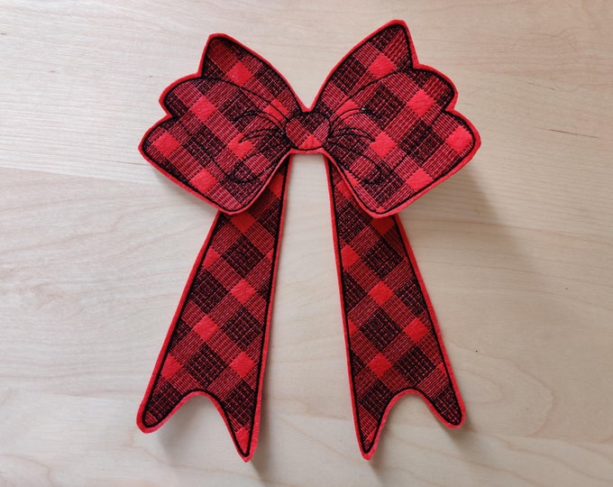 Plaid Checked Christmas bow machine embroidery felt gingham design assorted sizes Christmas decoration - Feltie Designs 4x4 5x7 6x10