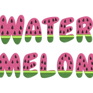 Tutti Frutti Melancia fruta FONT bordados à máquina em tamanhos variados letras engraçadas do alfabeto A-Z monograma de nome infantil, BX incluído