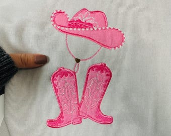 Cowgirl baby Kicking Boots Western rodeo Girly outfit Applique machine embroidery designs hoop 4x4  5x7 farm girl hat and boots sweatshirt