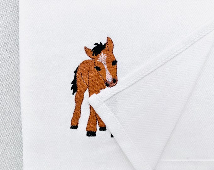 Cute Playing Little Baby Horse Foal kitchen dish towel Farm animal kids machine embroidery designs ITH project simply in the hoop