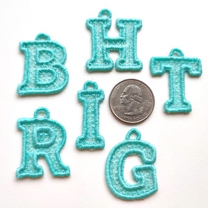 Bright Lace Font FSL free standing lace Hanging Monogram letters machine embroidery designs pendant earrings alphabet in assorted sizes, BX
