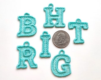 Bright Lace Font FSL free standing lace Hanging Monogram letters machine embroidery designs pendant earrings alphabet in assorted sizes, BX
