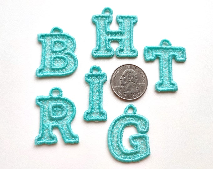 Bright Lace Font FSL free standing lace Hanging Monogram letters machine embroidery designs pendant earrings alphabet in assorted sizes, BX