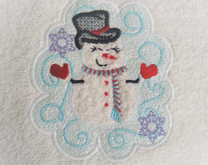 Snowman embossed Terry Towel machine embroidery designs for hoop 4x4 and 5x7 winter holidays Christmas snowflake gift idea kids boy family