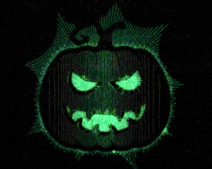 Scary pumpkin Glow in the dark special machine embroidery design sizes for hoop 4x4 and 5x7, Kids Halloween Jack-o'-lantern pumpkin smile