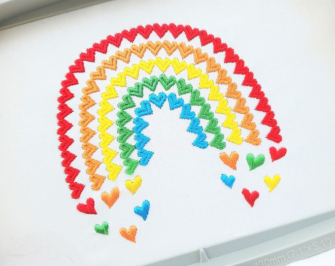 Heart rainbow falling hearts easy stitch machine embroidery designs, rainbow in many sizes, colorful and pretty for kids children baby