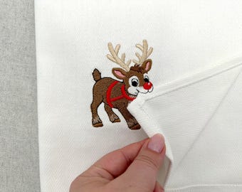 Cute Playing Rudolph Reindeer stealing kitchen dish towel animal Thief Christmas machine embroidery designs ITH project simply in the hoop
