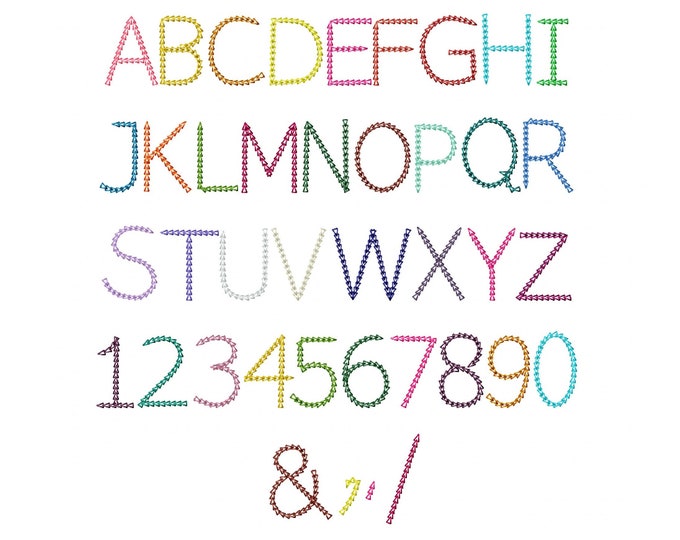 Quick light stitch Chain FONT machine embroidery designs in assorted mini sizes alphabet letters, playful kids link chain name, BX included