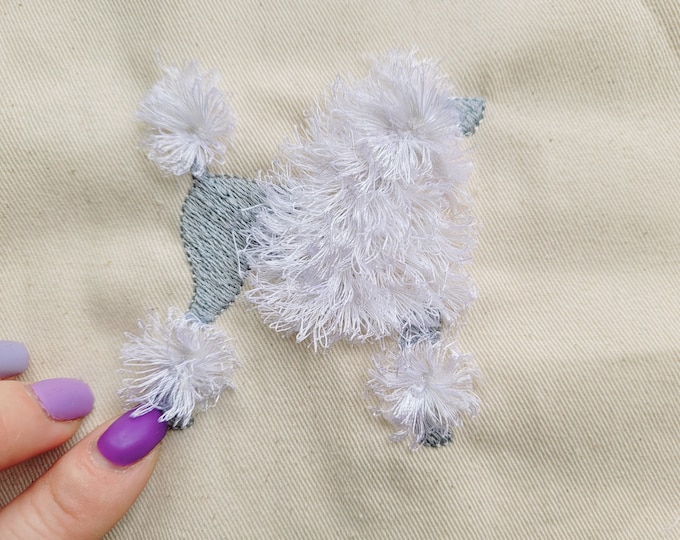 Mini Poodle Fluffy chenille poodle small dog machine embroidery designs in sizes 2.5, 3 and 3.5 inches awesome fringe fur Poodle pet animal