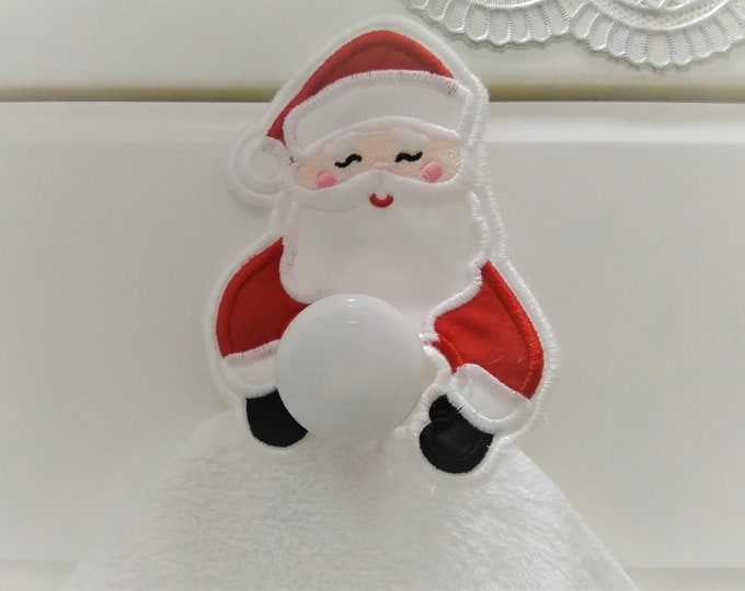 Santa Claus - Christmas towel hanging hole - "In The Hoop" machine embroidery design, ITH project, for hoops 4x4 and  5x7