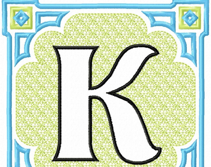 Chinoiseries classic Embossed terry towel Monogram letters A-Z in frame machine embroidery designs for hoop 4x4, 5x7 wedding birthday gift