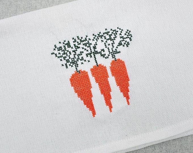 Cross stitch Carrot vegetable three in a row kitchen towel machine embroidery designs sweet home garden farm design sizes 4.5 up to 8.5 inch