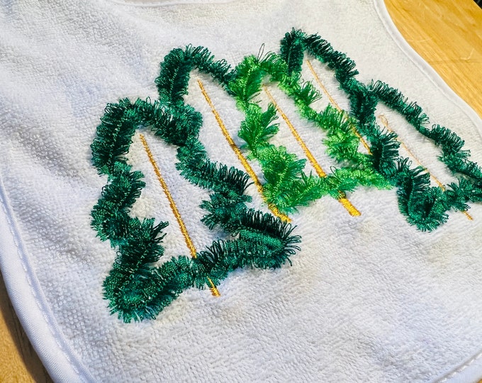 Simple Fringed fluffy Christmas trees in a row  pine forest cute fluffy fringe chenille machine embroidery designs Merry Xmas 6, 7, 8 inches
