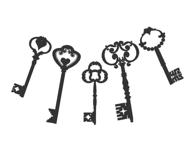 Skeleton key SET of 5 types single files for steampunk style projects machine embroidery designs and ITH in the hoop feltie patch designs