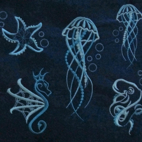 Sea life outline embroidery Octopus Seahorse Jellyfish simply Starfish Sea Star silhouette machine embroidery designs for hoop 4x4, 5x7