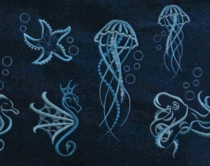 Sea life outline embroidery Octopus Seahorse Jellyfish simply Starfish Sea Star silhouette machine embroidery designs for hoop 4x4, 5x7
