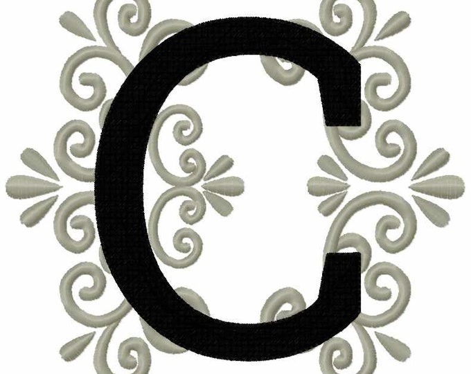 Regal royal classic Letter C garden flag monogram lace swirl block font machine embroidery design monogram 4, 5, 6 and 8 in