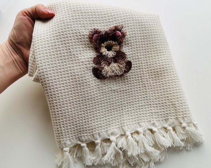Mini Bear fringed fluffy chenille teddy bear small sizes machine embroidery designs awesome fur wild animal design fringe in the hoop ITH