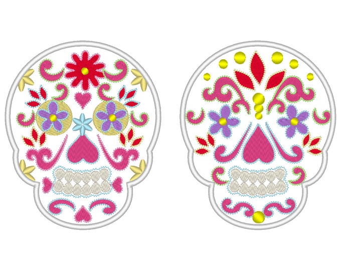 Sugar Skull, Day of the Dead Sugar Skull embroidery applique, Dia de los Muertos, Mr and Mrs - embroidery designs 4x4 and 5x7