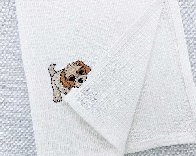 Lovely playing Cavachon Puppy Dog Mama kitchen dish towel pet animal kids machine embroidery designs ITH project simply in the hoop