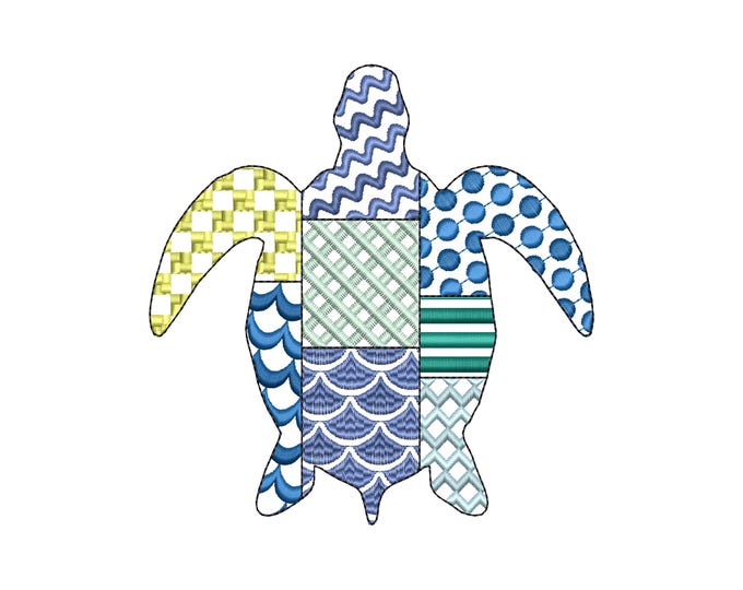 Patchwork Turtle patterned animal fish Tortoise Sea Turtle outline machine embroidery designs sizes 4 up to 7 inch kids boys t-shirt design