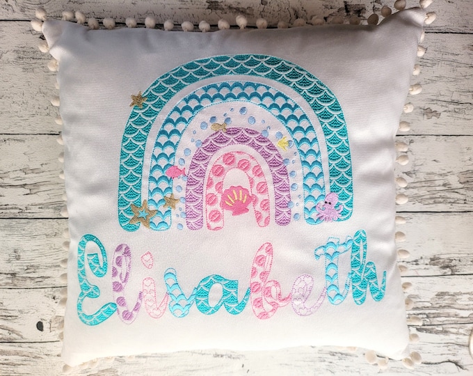 Mermaid summer sea beach Rainbow machine embroidery designs in many sizes, awesome seaside girly Rainbow scalloped bubble seashell starfish