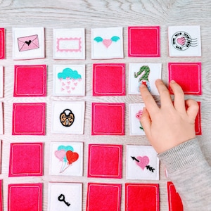 Memory game Valentine Gnomes machine embroidery designs in the hoop ITH project download sizes for hoop 4x4  5x7  6x10 kids matching game