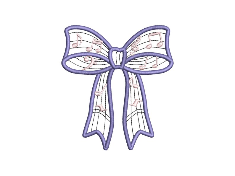 Music Notes Bow Applique Machine Embroidery Designs Side Bow Ribbon ...