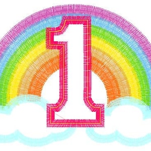 Cute Rainbow Birthday Number 1 ONE Only Machine Embroidery Applique
