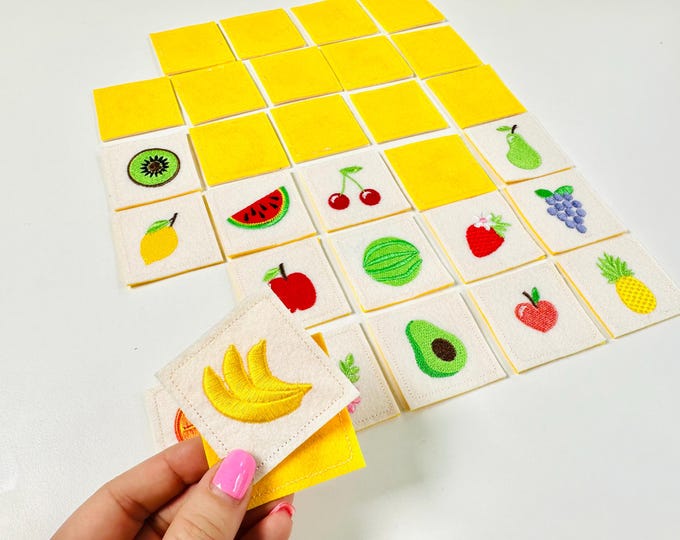 Memory game FRUITS in the hoop machine embroidery designs download for hoop 4x4  5x7 and 6x10 kids baby matching game ITH project gift idea