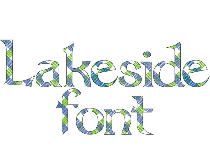 Buffalo Plaid Tartan Gingham Font, incl BX light sketch outline machine embroidery font alphabet letters 1.3, 2, 2.5, 3, 4, 5 in