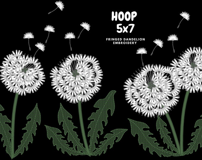 White Fringed Dandelion Flower ITH project fringe in the hoop machine embroidery designs,  blossom blowing the fluffy seeds kids Chenille