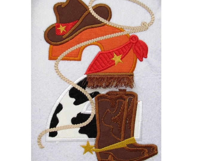 Cowboy Birthday Number Set  - Wide satin stitch , machine embroidery applique designs 5x7 INSTANT DOWNLOAD