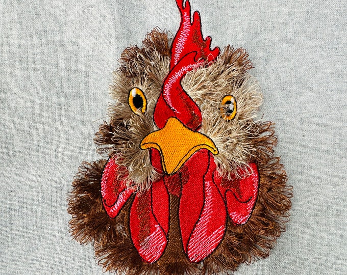 Chicken fringed fluffy chenille farm bird Chicken Head face machine embroidery designs awesome fringe fur chicken kitchen towel design