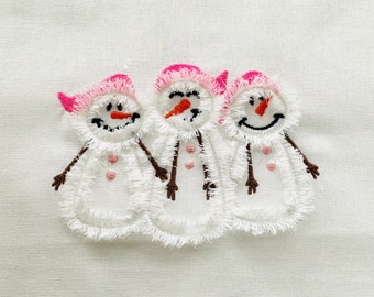 Little Cute Snowmen Three Snowman in a row machine embroidery designs Fringe in the hoop fringed fluffy chenille Christmas Santa helper Trio