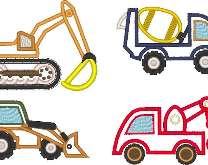 construction Equipment  - 4 elements machine embroidery applique designs, download for hoop 4x4, 5x7 and 6x10